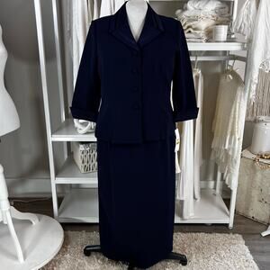 Plaza South sz. 14 Dark Blue SKirt & Jacket Suit set , 3/4 sleeve, career, #2106